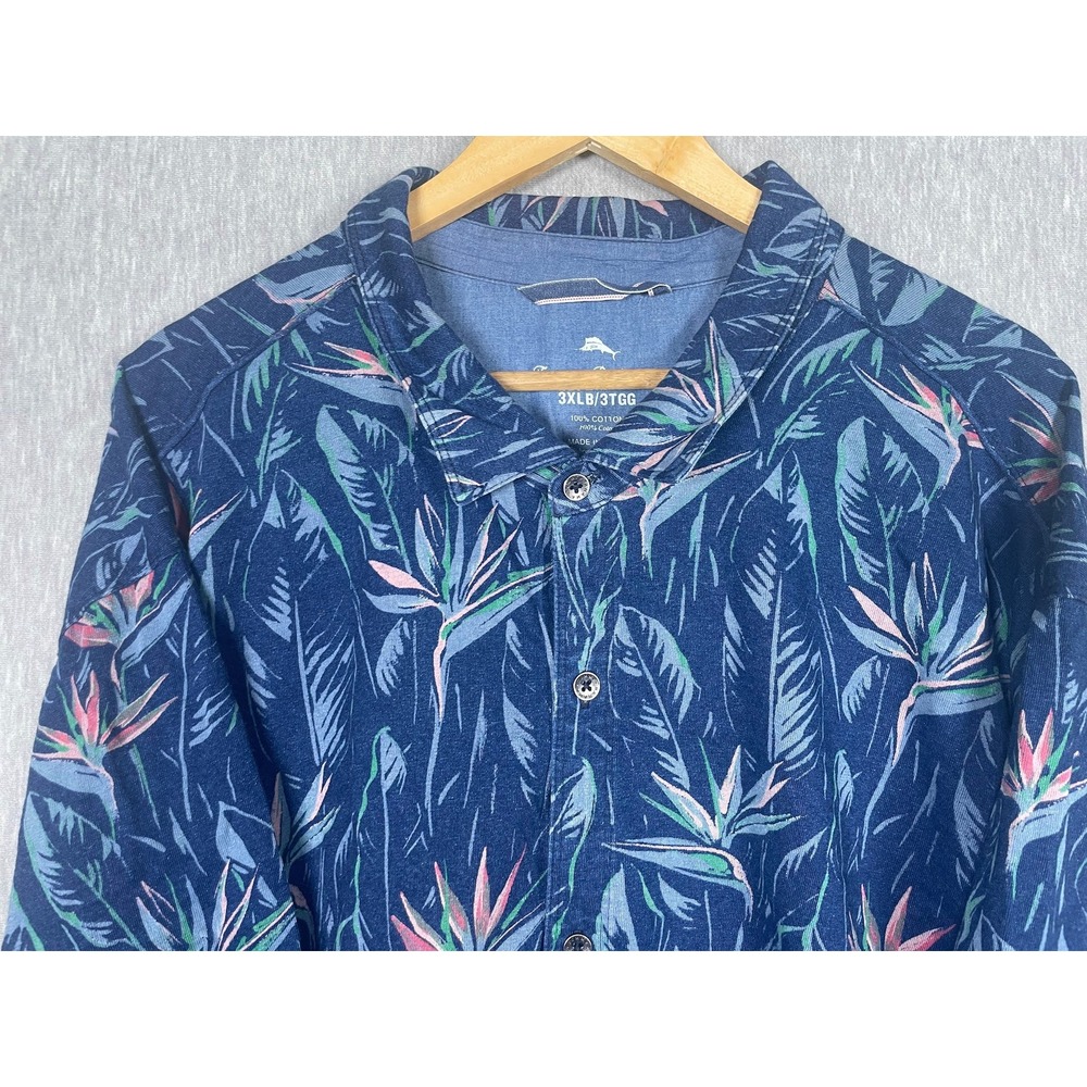 Tommy Bahama Mens 3XLB Blue Bird of Paradise Floral Cotton Button Down Shirt